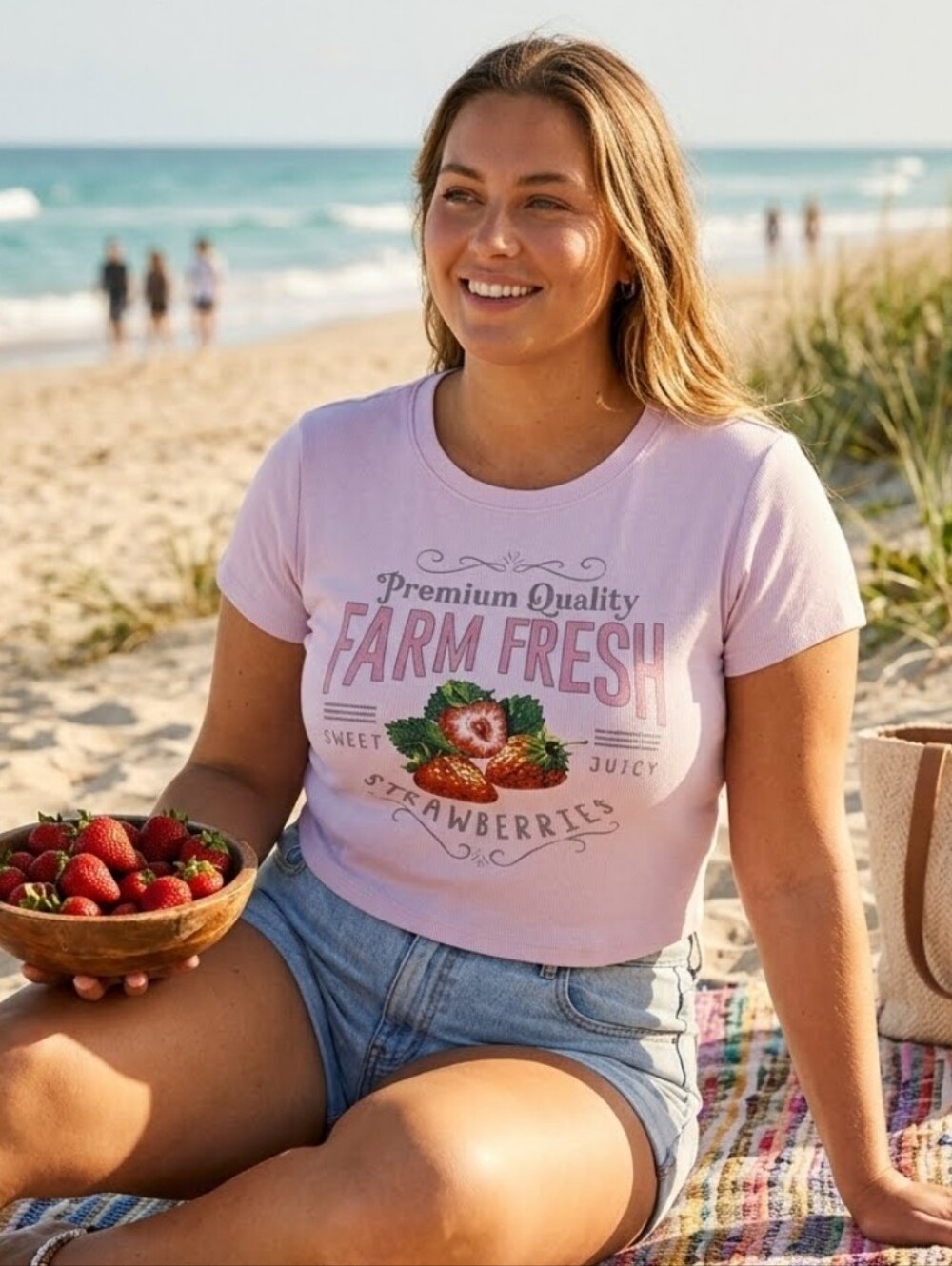 Full Tilt Farm Fresh Strawberries Cropped Tee Size Large